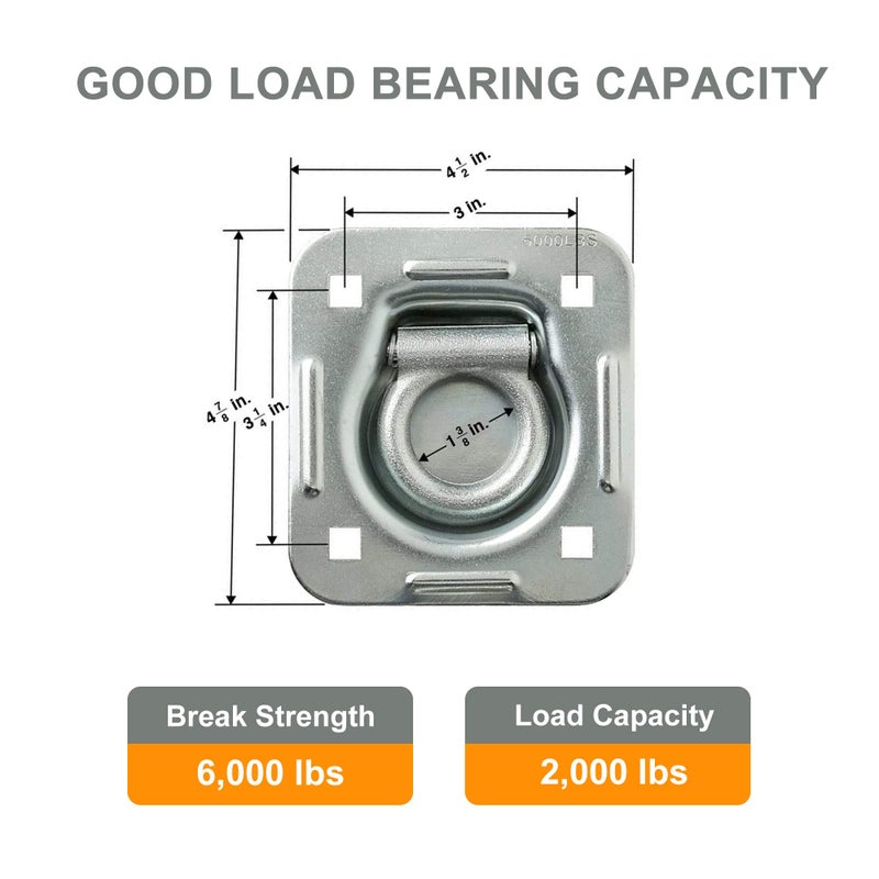 Lonffery 4 Pack Recessed D-Ring Tie Down Anchors (6,000 lb. Capacity), Heavy Duty Kit for Trailer or Deliveries - Image 5